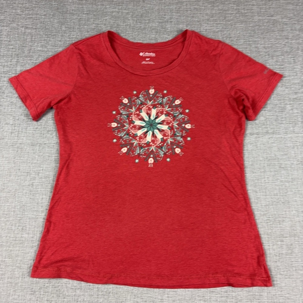 Columbia T-Shirt Womens S Red Scoop Neck Short Sleeve Mandala Graphic‎ Tee Top